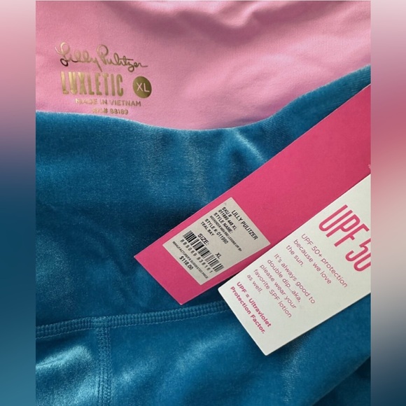 Lilly Pulitzer Weekender High Rise Leggings Luxletic Teal Bay Blue Velvet XL NWT - Picture 4 of 4
